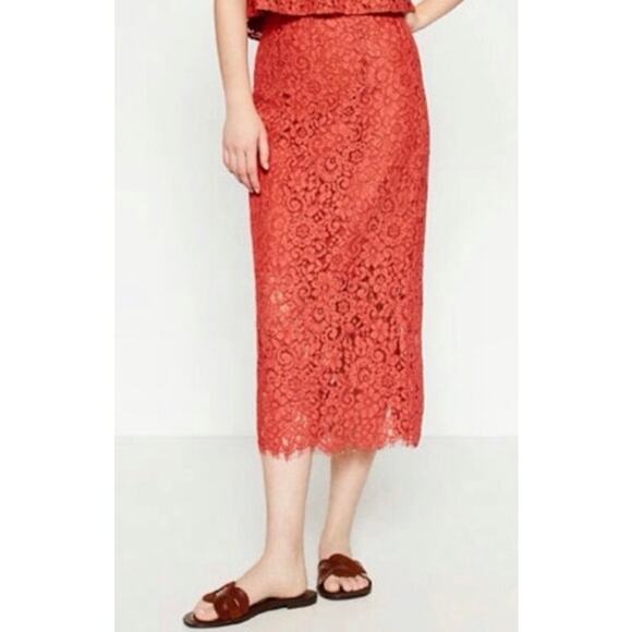 Zara Woman Lace Pencil Skirt - Red Orange - Size Small - Picture 1 of 7